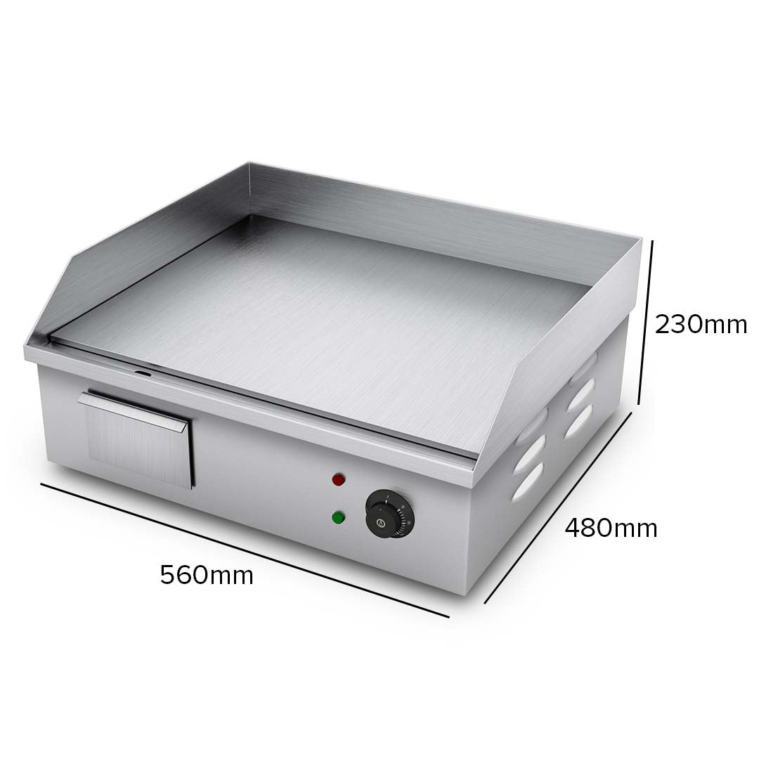 Electric Stainless Steel Flat Griddle Grill BBQ Hot Plate 2200W 56*48*23cm - AllTech