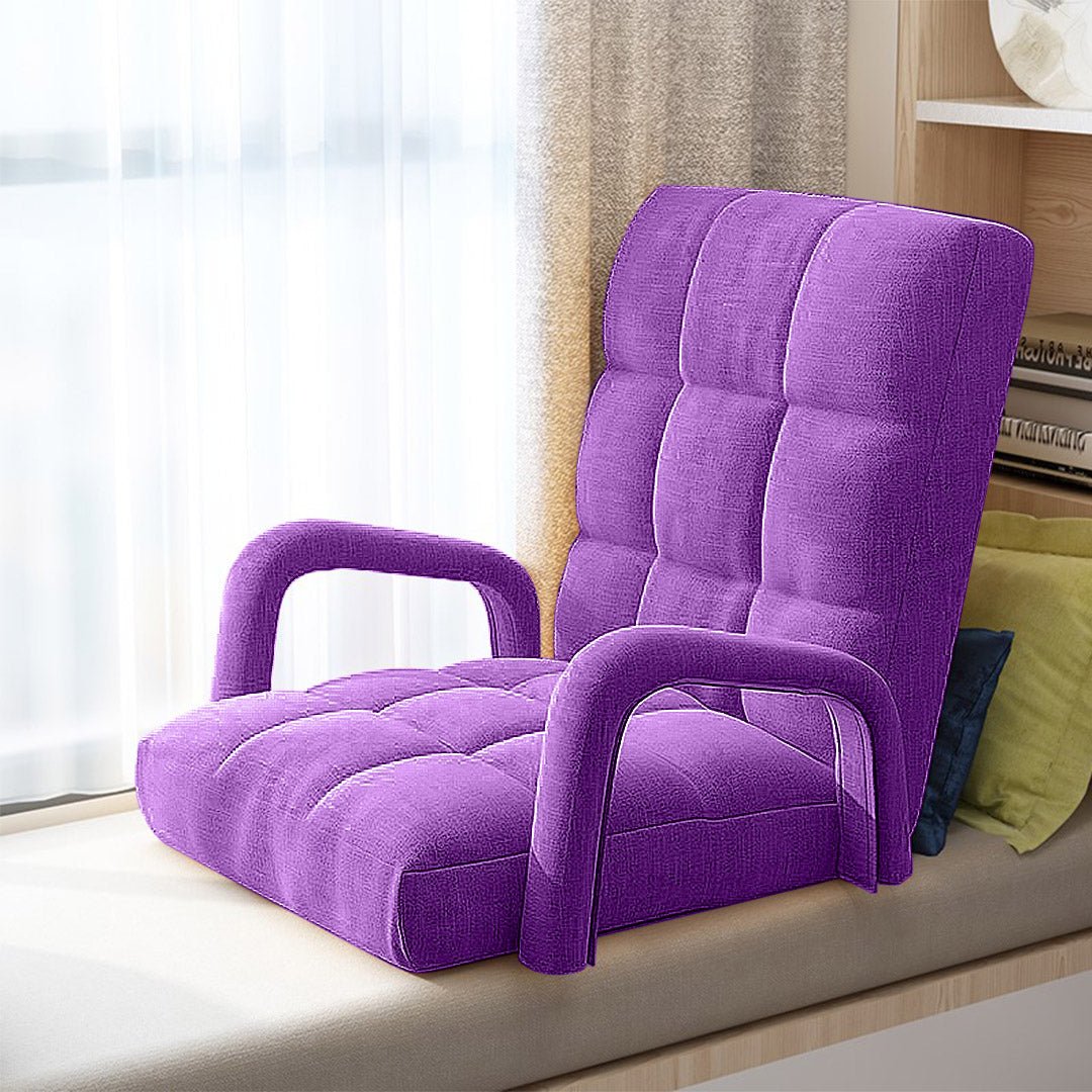 Foldable Lounge Cushion Adjustable Floor Lazy Recliner Chair with Armrest Purple - AllTech