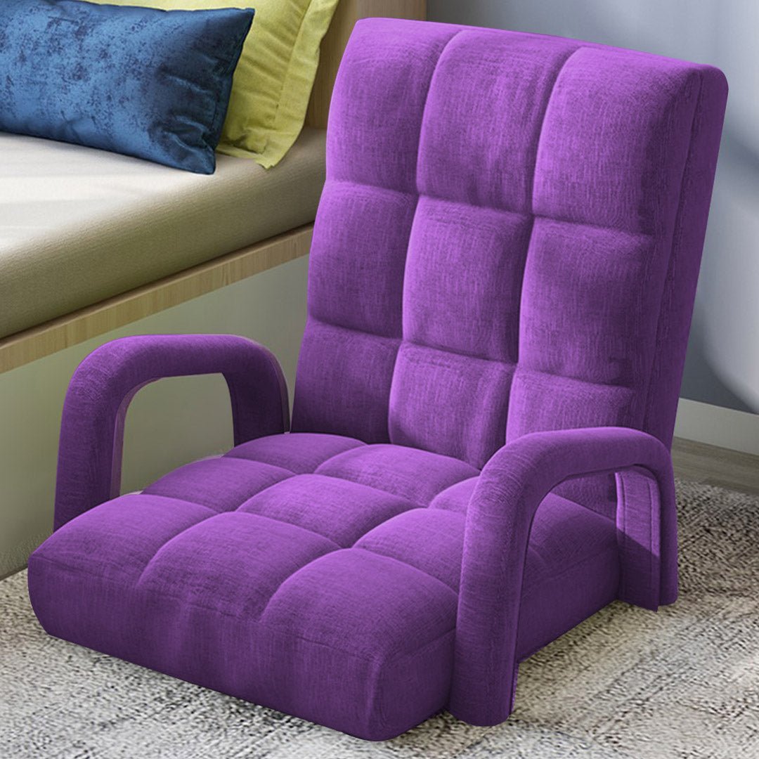 Foldable Lounge Cushion Adjustable Floor Lazy Recliner Chair with Armrest Purple - AllTech