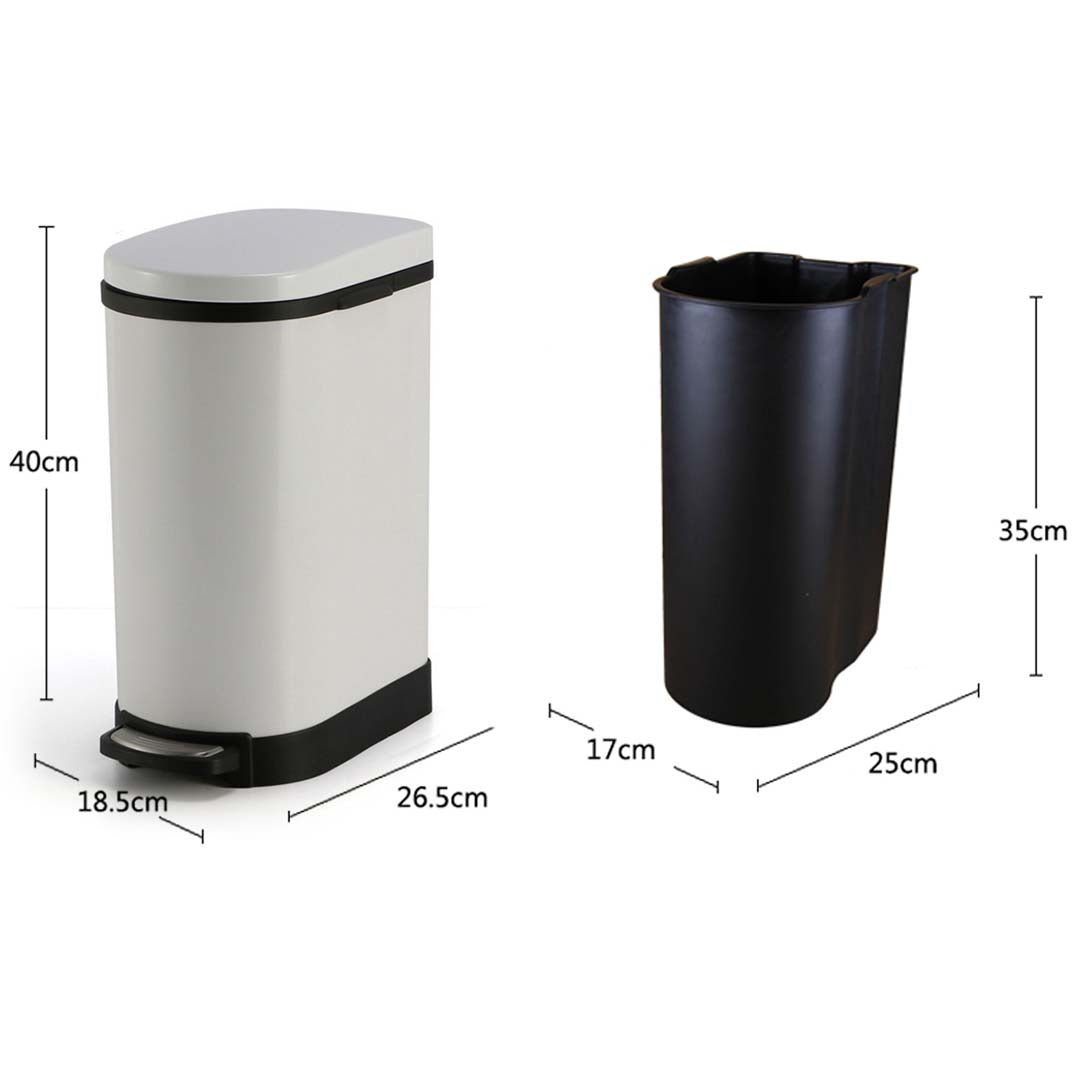 Foot Pedal Stainless Steel Rubbish Recycling Garbage Waste Trash Bin 10L U White - AllTech