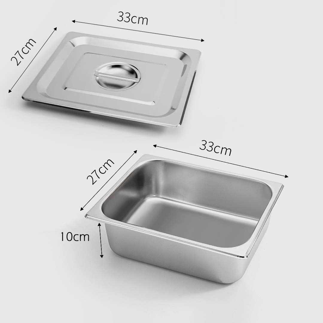 Gastronorm GN Pan Full Size 1/2 GN Pan 10cm Deep Stainless Steel Tray With Lid - AllTech