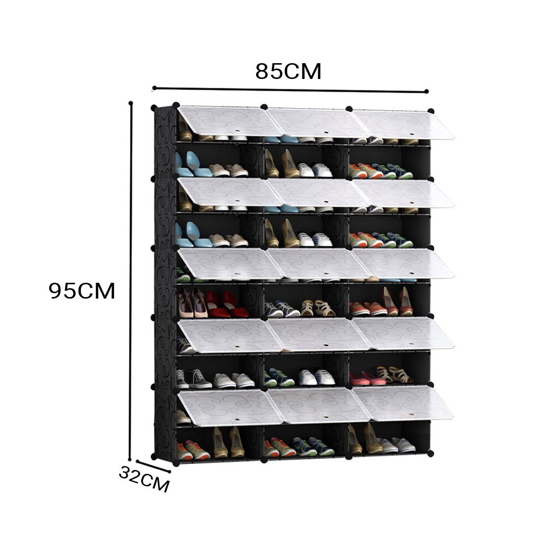 10 Tier 3 Column Shoe Rack Organizer Sneaker Footwear Storage Stackable Stand Cabinet Portable Wardrobe with Cover - AllTech