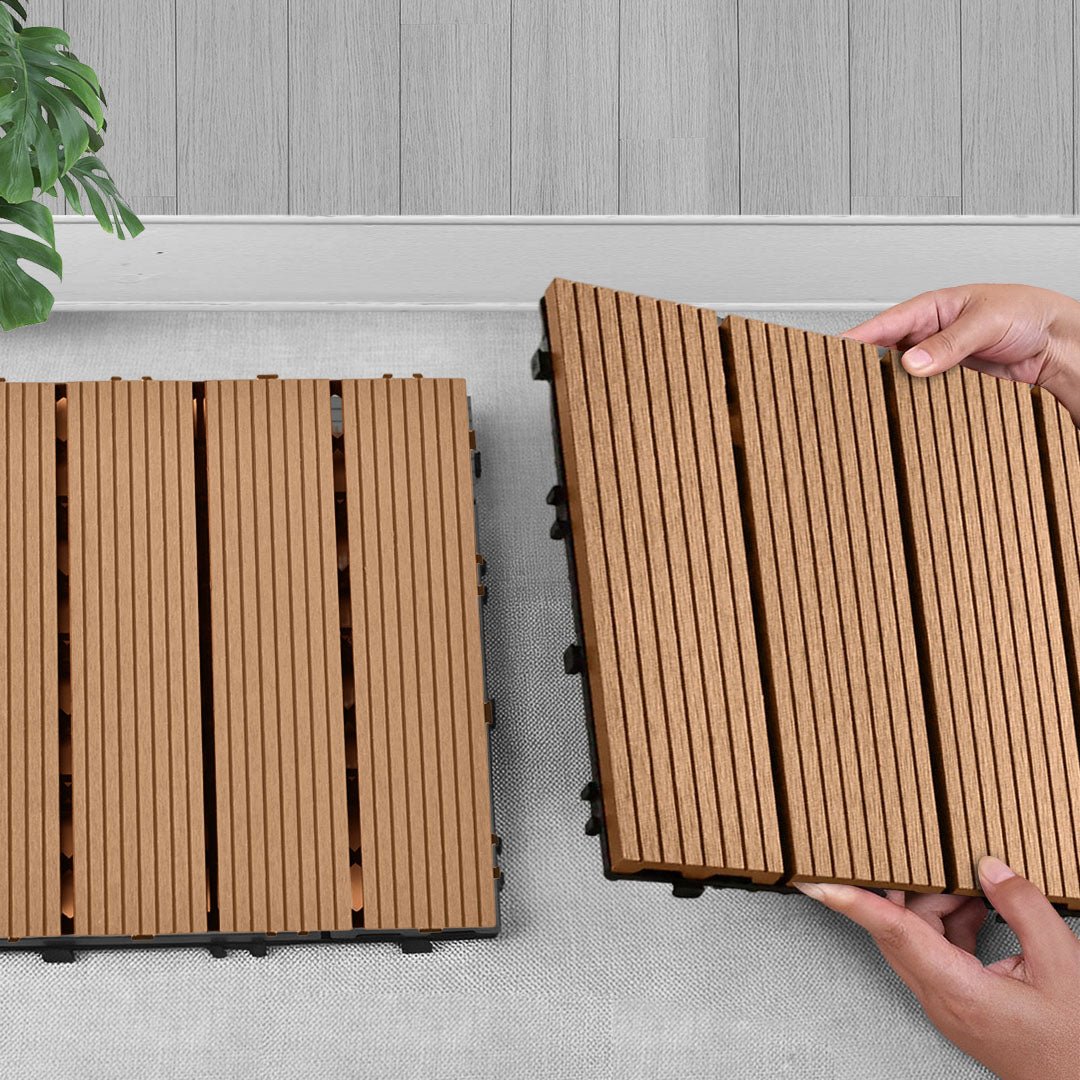 SOGA 11 pcs Coffee DIY Wooden Composite Decking Tiles Garden Outdoor Backyard Flooring Home Decor - AllTech