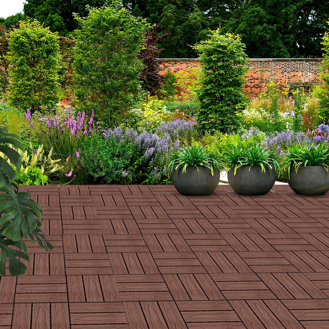 SOGA 11 pcs Dark Chocolate DIY Wooden Composite Decking Tiles Garden Outdoor Backyard Flooring Home Decor - AllTech