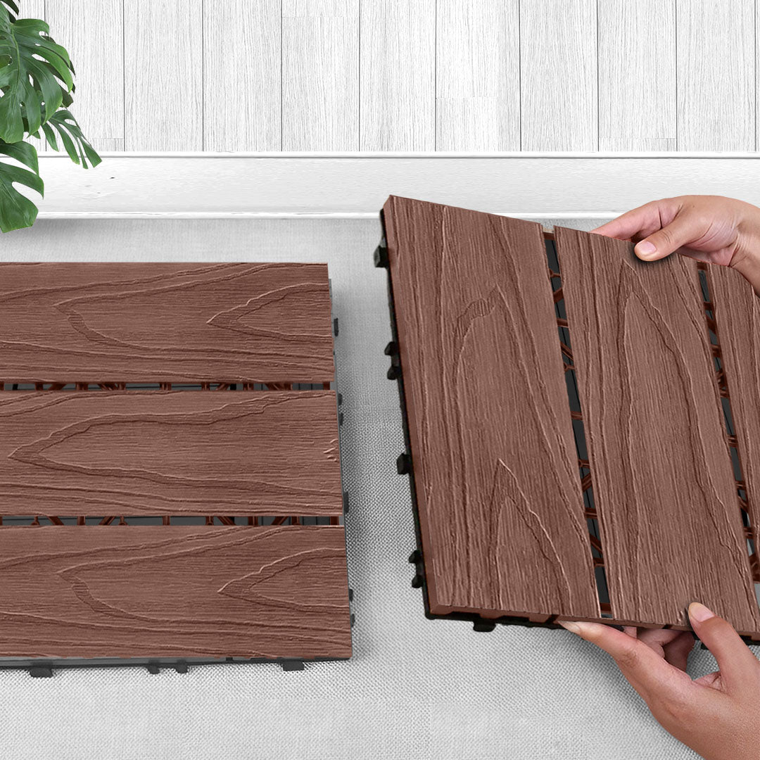 SOGA 11 pcs Dark Chocolate DIY Wooden Composite Decking Tiles Garden Outdoor Backyard Flooring Home Decor - AllTech