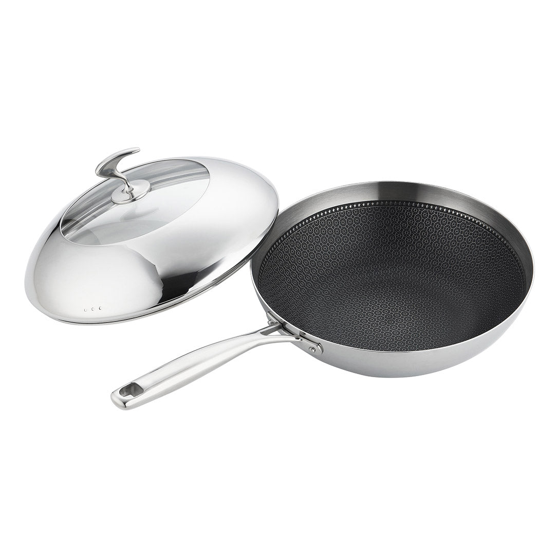 SOGA 18/10 Stainless Steel Fry Pan 30cm Frying Pan Top Grade Cooking Non Stick Interior Skillet with Lid - AllTech