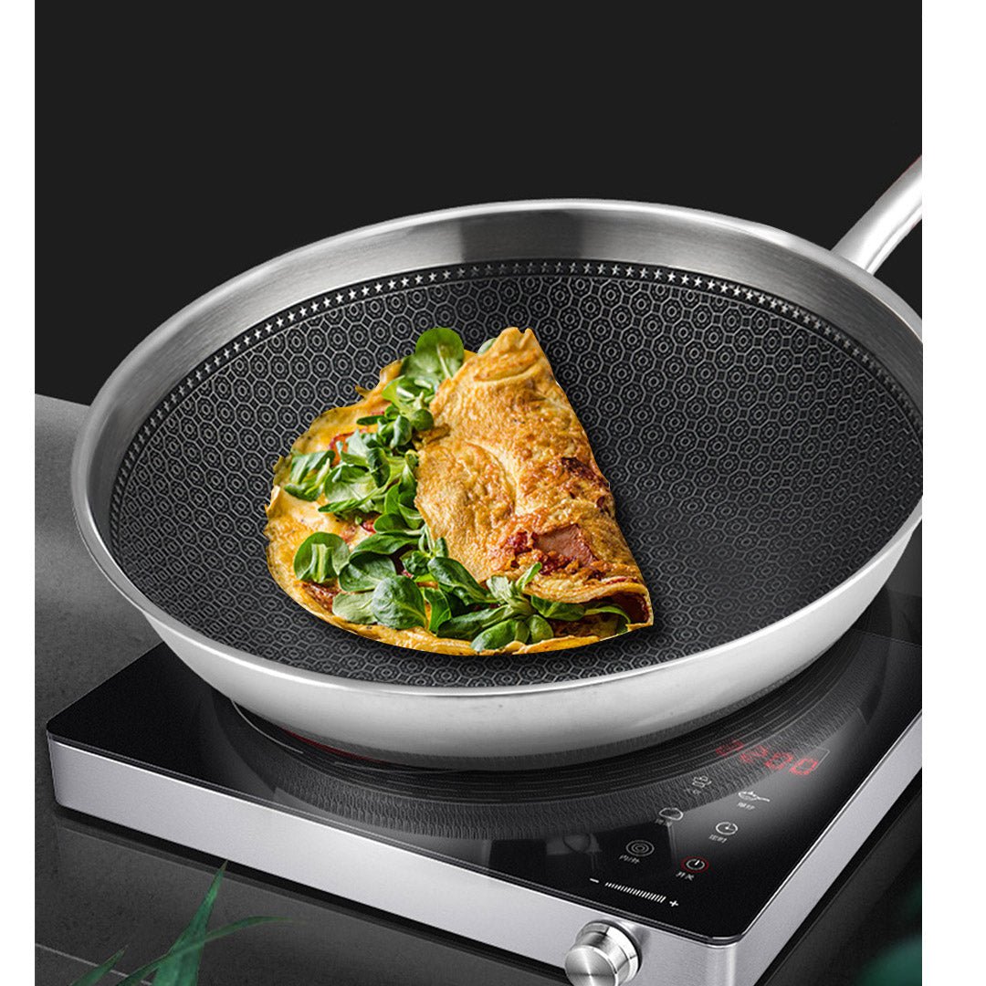 SOGA 18/10 Stainless Steel Fry Pan 30cm Frying Pan Top Grade Cooking Non Stick Interior Skillet with Lid - AllTech