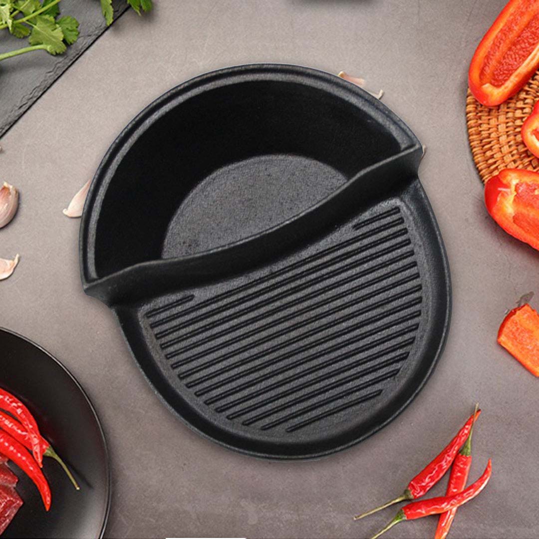 SOGA 2 in 1 Cast Iron Ribbed Fry Pan Skillet Griddle BBQ and Steamboat Hot Pot - AllTech