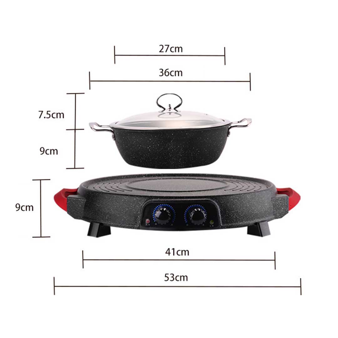 SOGA 2 in 1 Electric Stone Coated Grill Plate Steamboat Two Division Hotpot - AllTech