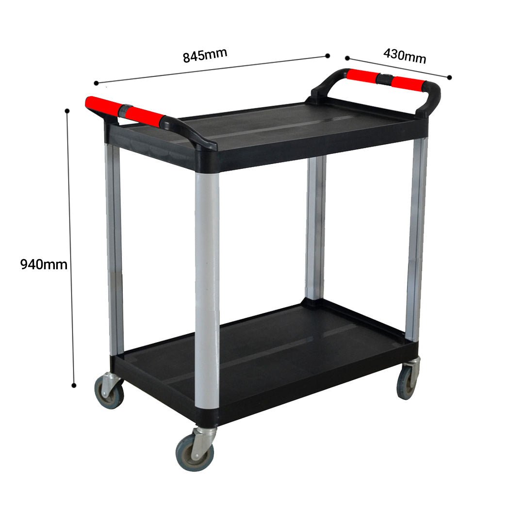 SOGA 2 Tier Food Trolley Portable Kitchen Cart Multifunctional Big Utility Service with wheels 845x430x940mm Black - AllTech