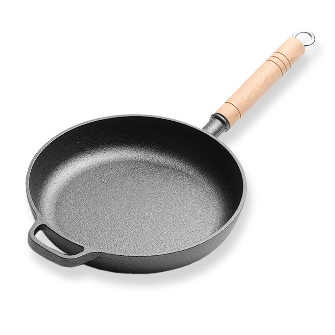 SOGA 25cm Round Cast Iron Frying Pan Skillet Steak Sizzle Platter with Helper Handle - AllTech