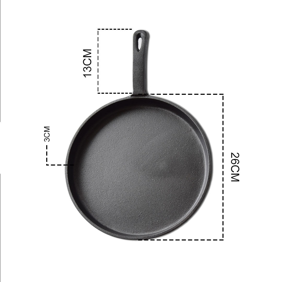 SOGA 26cm Round Cast Iron Frying Pan Skillet Griddle Sizzle Platter - AllTech