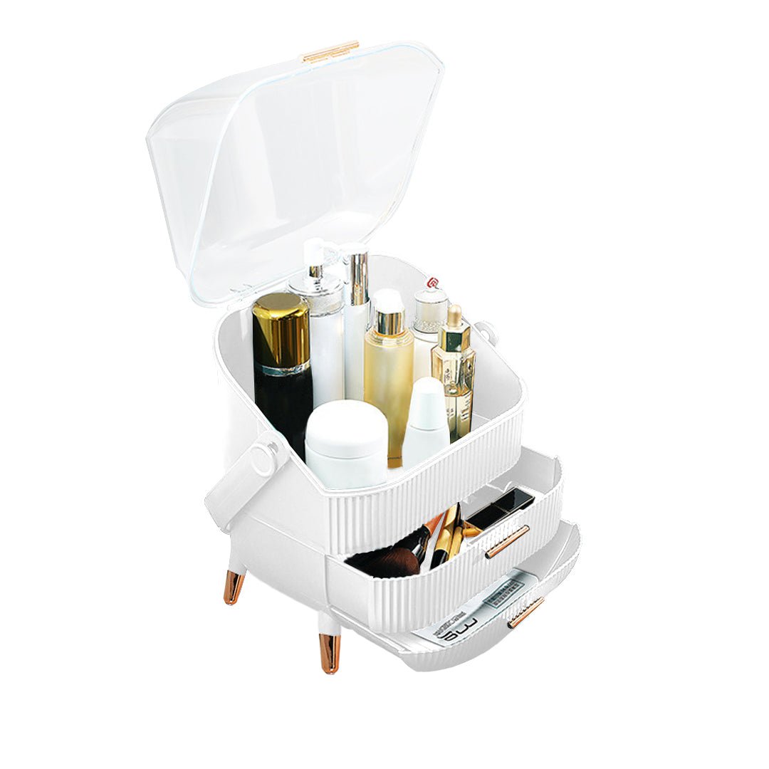 SOGA 29cm White Countertop Makeup Cosmetic Storage Organiser Skincare Holder Jewelry Storage Box with Handle - AllTech