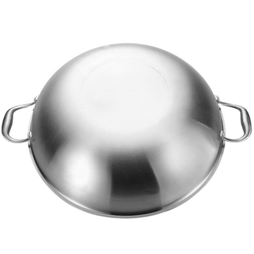 SOGA 3-Ply 38cm Stainless Steel Double Handle Wok Frying Fry Pan Skillet with Lid - AllTech