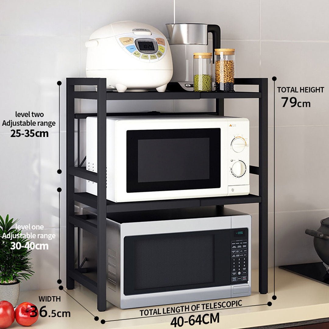 SOGA 3 Tier Steel Black Retractable Kitchen Microwave Oven Stand Multi-Functional Shelves Storage Organizer - AllTech