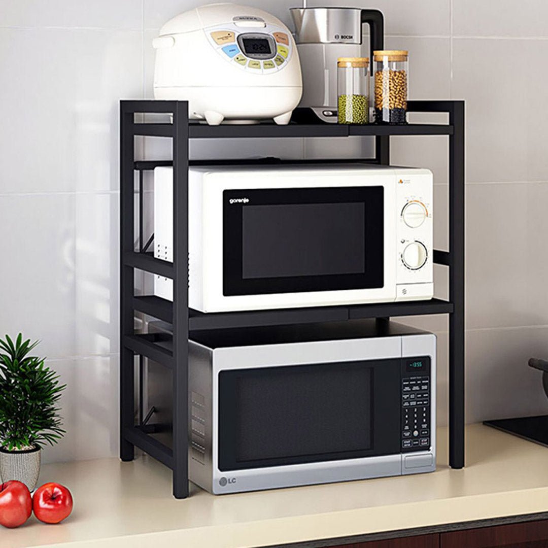 SOGA 3 Tier Steel Black Retractable Kitchen Microwave Oven Stand Multi-Functional Shelves Storage Organizer - AllTech