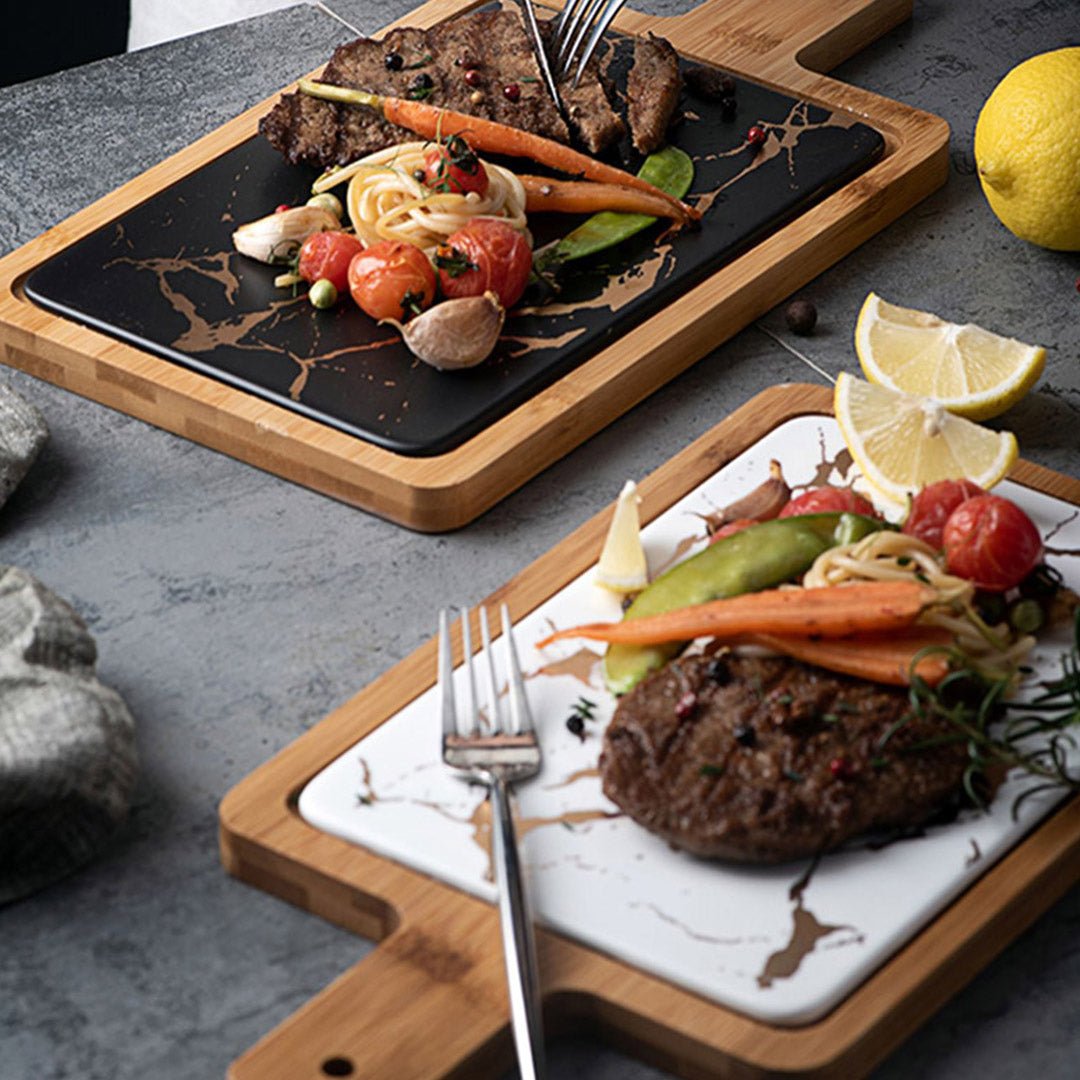 SOGA 33.5cm White Square Wooden Serving Tray Slate Steak Serving Platter Chopping Board Paddle Home Decor - AllTech