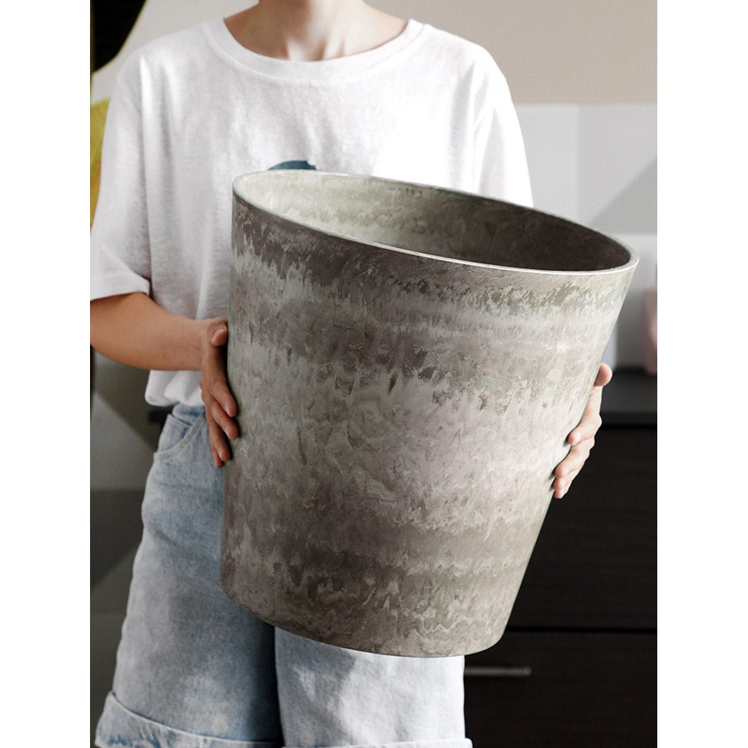 SOGA 37cm Rock Grey Round Resin Tapered Plant Flower Pot in Cement Pattern Planter Cachepot for Indoor Home Office - AllTech