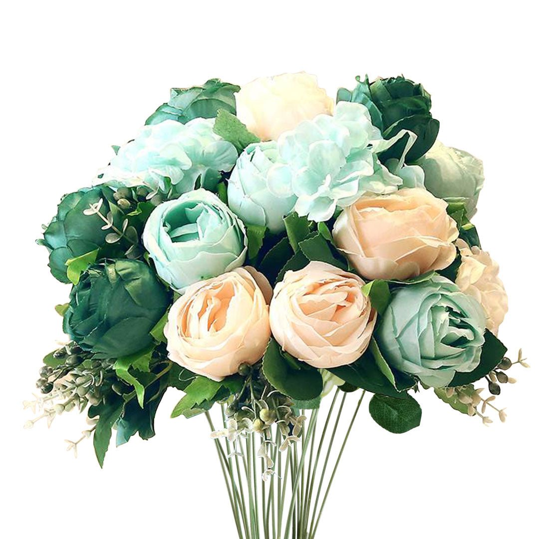 SOGA 3pcs Artificial Silk with 15 Heads Flower Fake Rose Bouquet Table Decor Blue - AllTech
