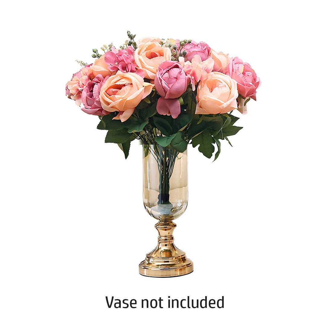 SOGA 3pcs Artificial Silk with 15 Heads Flower Fake Rose Bouquet Table Decor Pink - AllTech