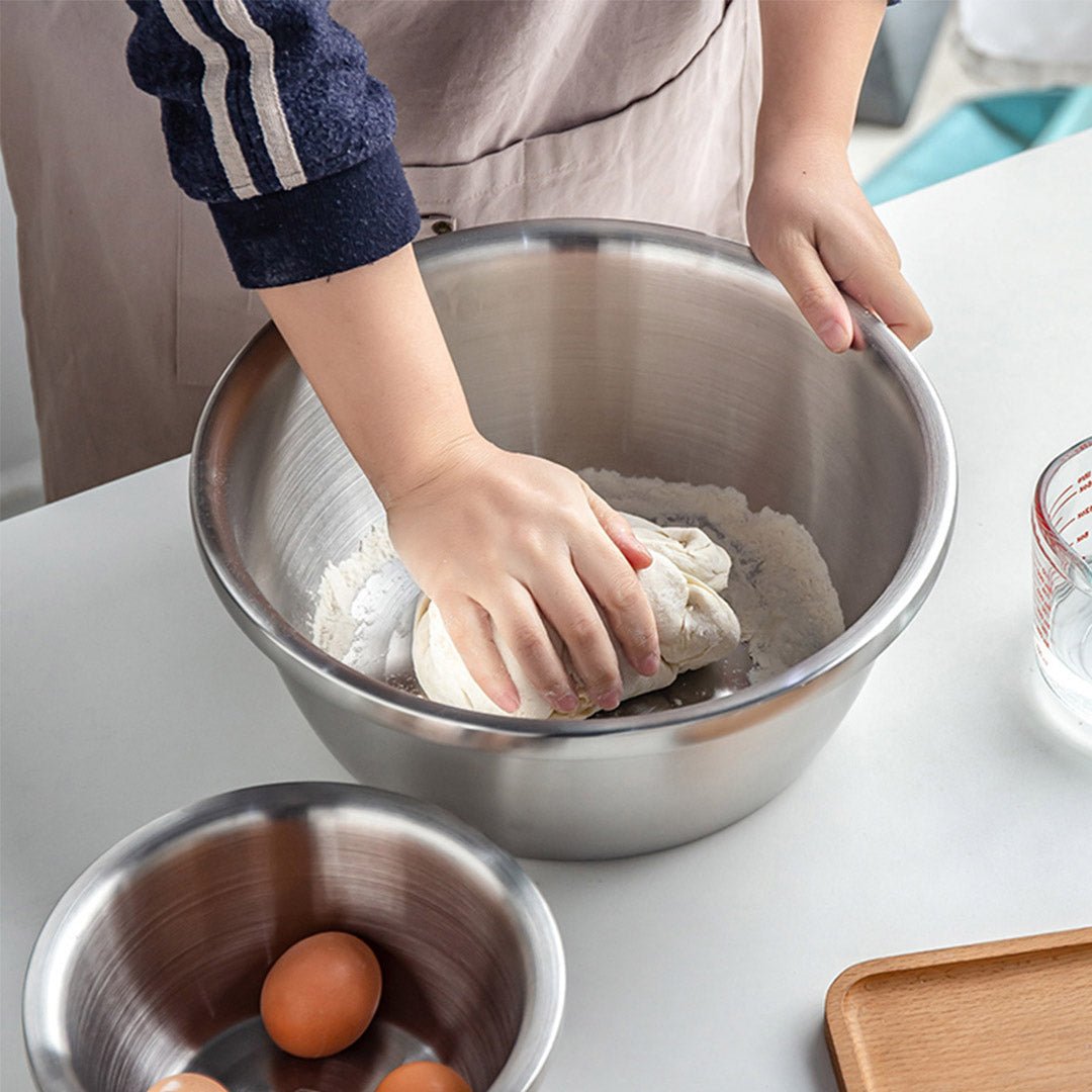 SOGA 3Pcs Deepen Matte Stainless Steel Stackable Baking Washing Mixing Bowls Set Food Storage Basin - AllTech