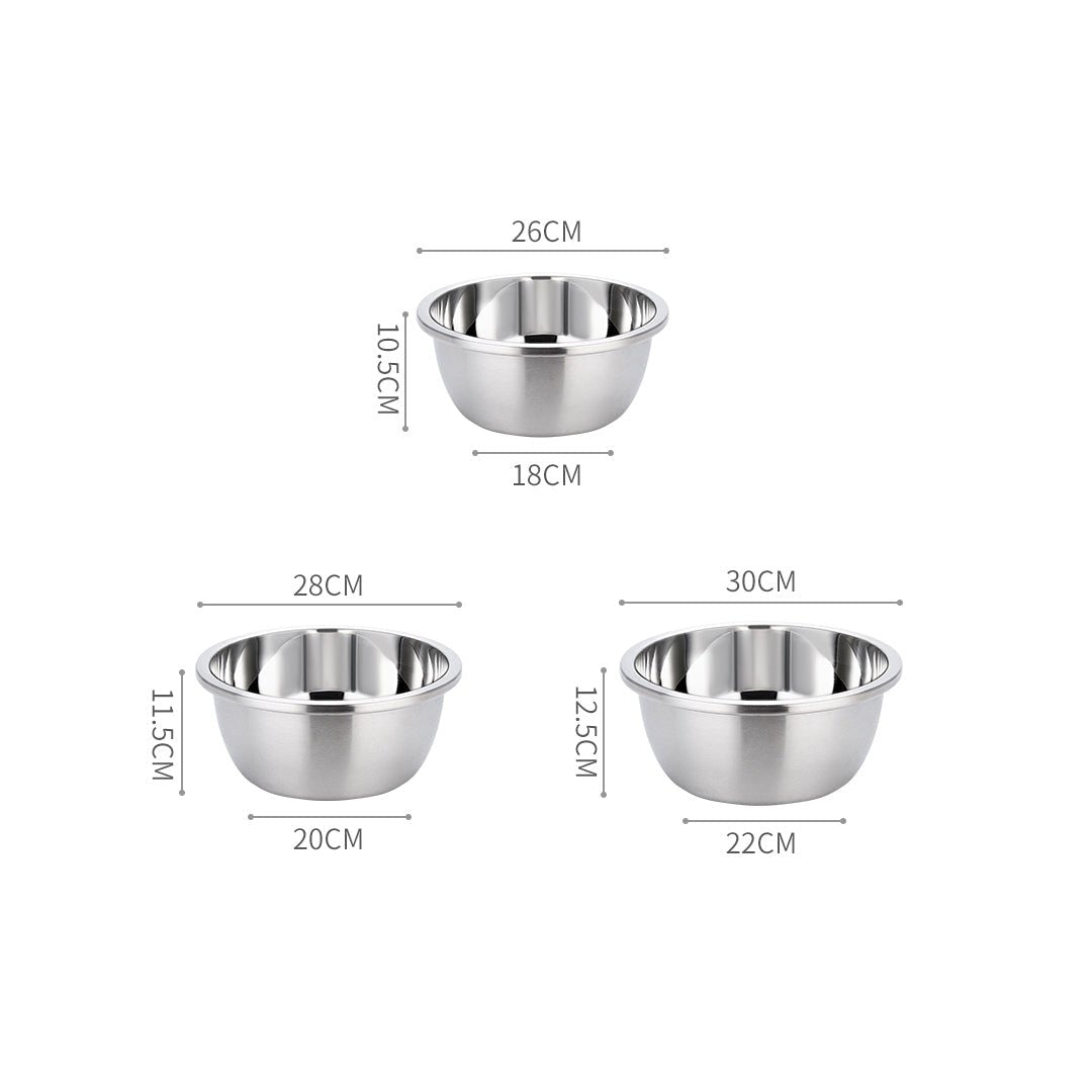 SOGA 3Pcs Deepen Polished Stainless Steel Stackable Baking Washing Mixing Bowls Set Food Storage Basin - AllTech