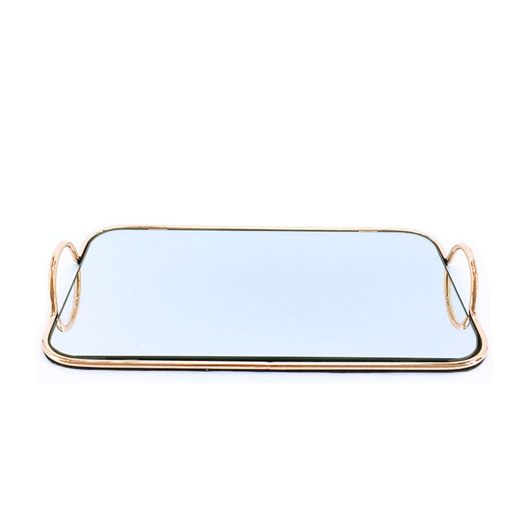 SOGA 40.5cm Gold Flat-Lay Mirror Glass Metal Tray Vanity Makeup Perfume Jewelry Organiser with Handles - AllTech