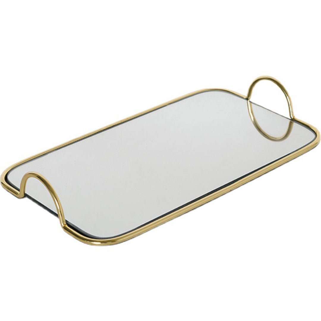 SOGA 40.5cm Gold Flat-Lay Mirror Glass Metal Tray Vanity Makeup Perfume Jewelry Organiser with Handles - AllTech