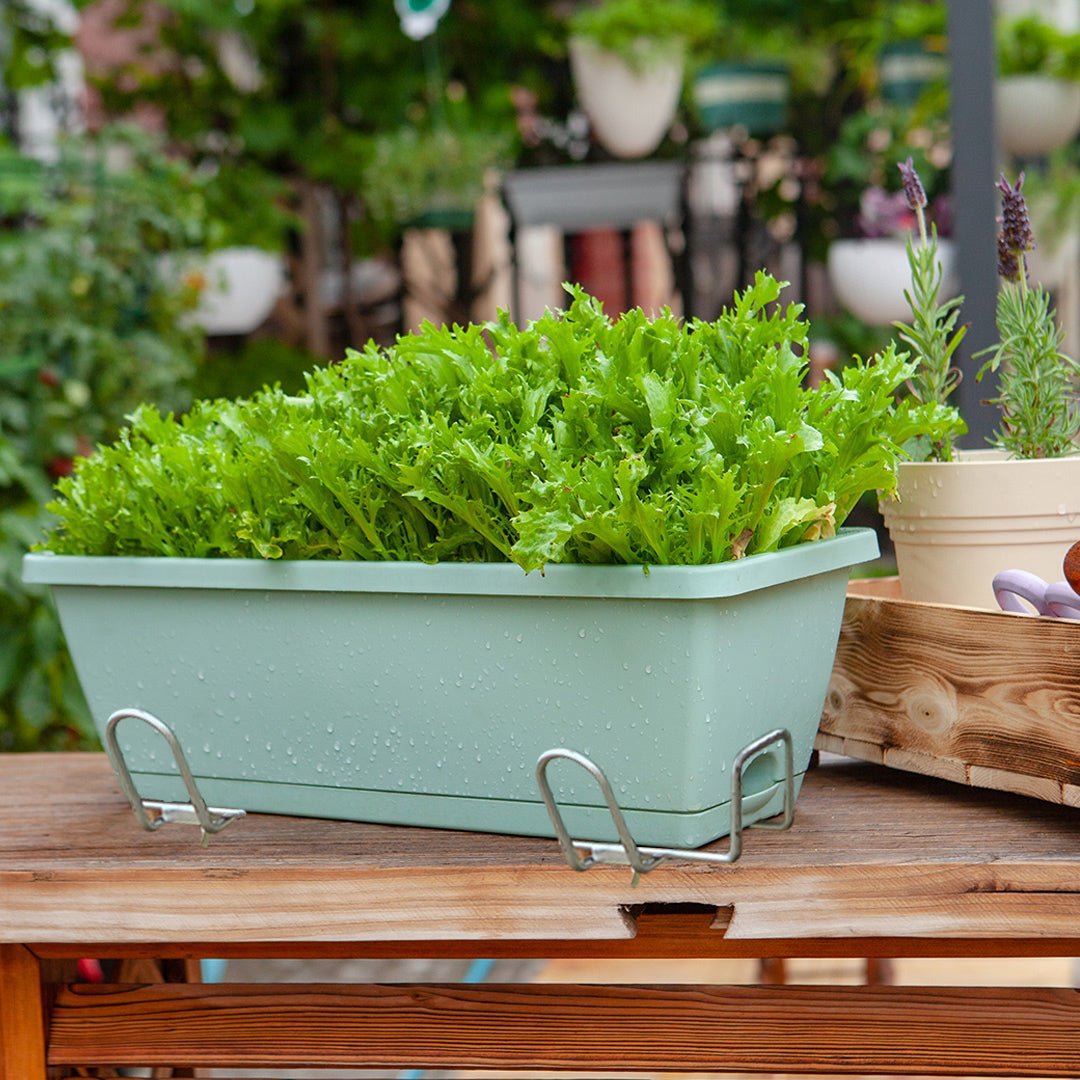 Two 49.5cm Green Rectangular Planter Vegetable Herb Flower Outdoor Plastic Box with Holder Balcony Garden Decor - AllTech