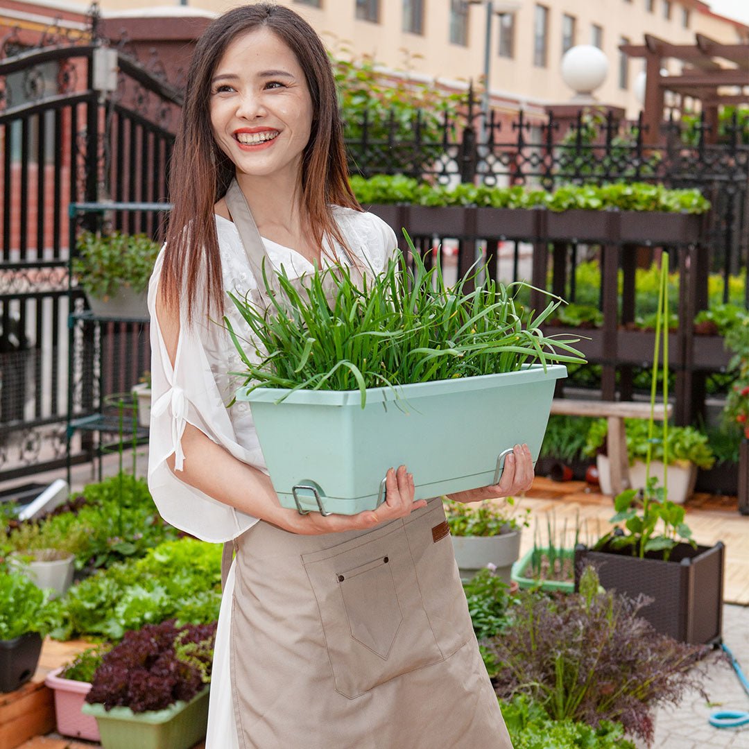 Two 49.5cm Green Rectangular Planter Vegetable Herb Flower Outdoor Plastic Box with Holder Balcony Garden Decor - AllTech