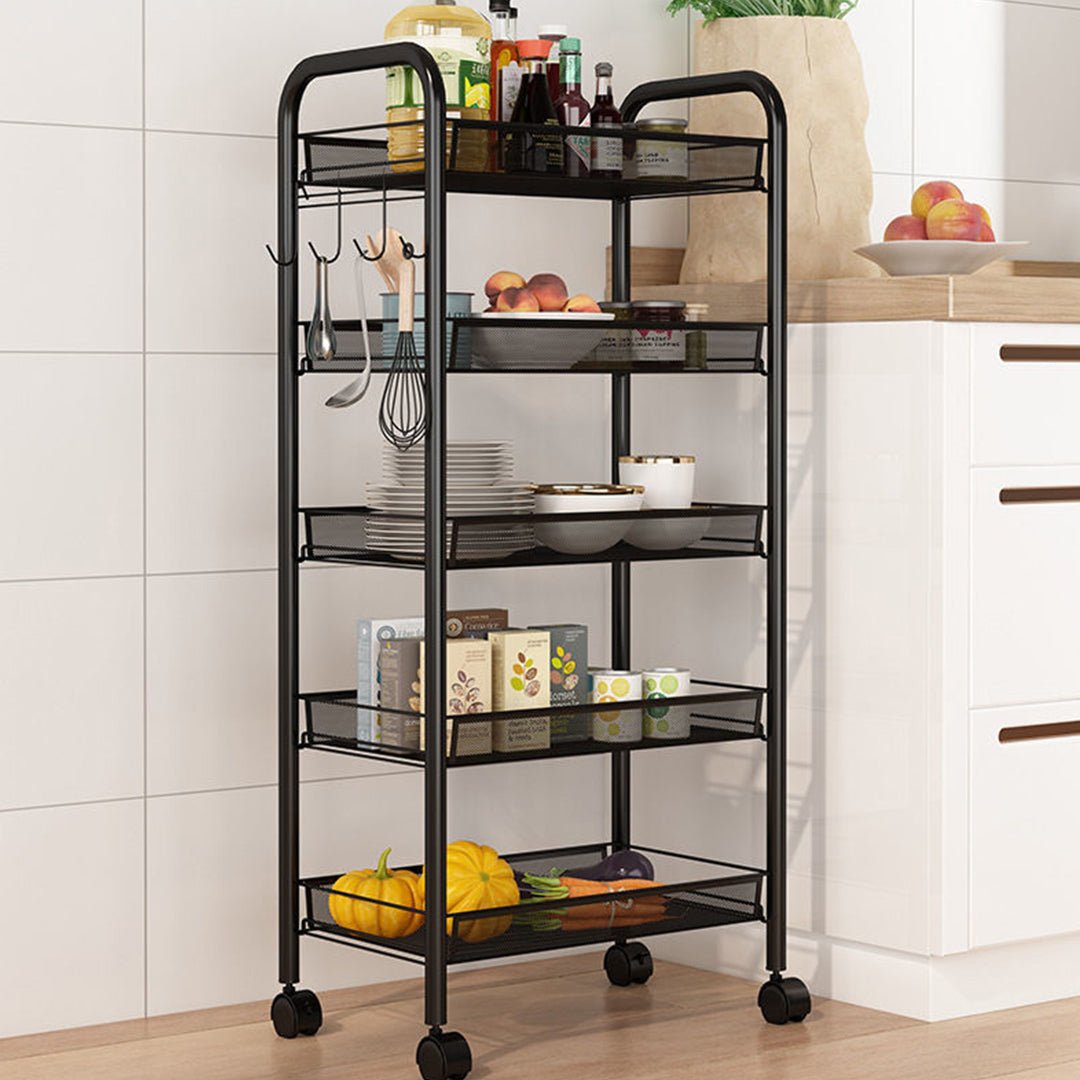 SOGA 5 Tier Steel Black Bee Mesh Kitchen Cart Multi-Functional Shelves Storage Organizer with Wheels - AllTech