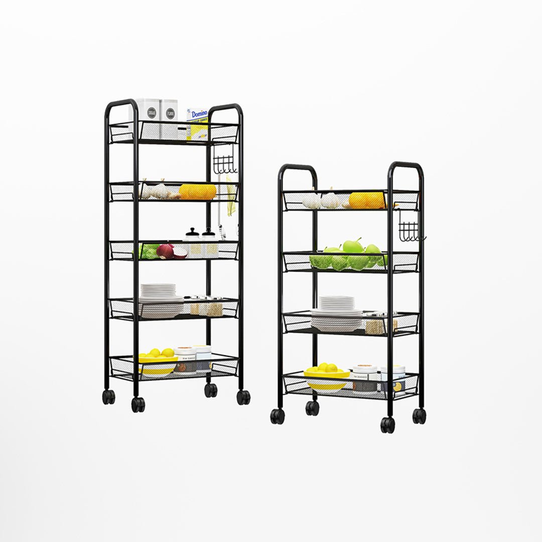 SOGA 5 Tier Steel Black Bee Mesh Kitchen Cart Multi-Functional Shelves Storage Organizer with Wheels - AllTech