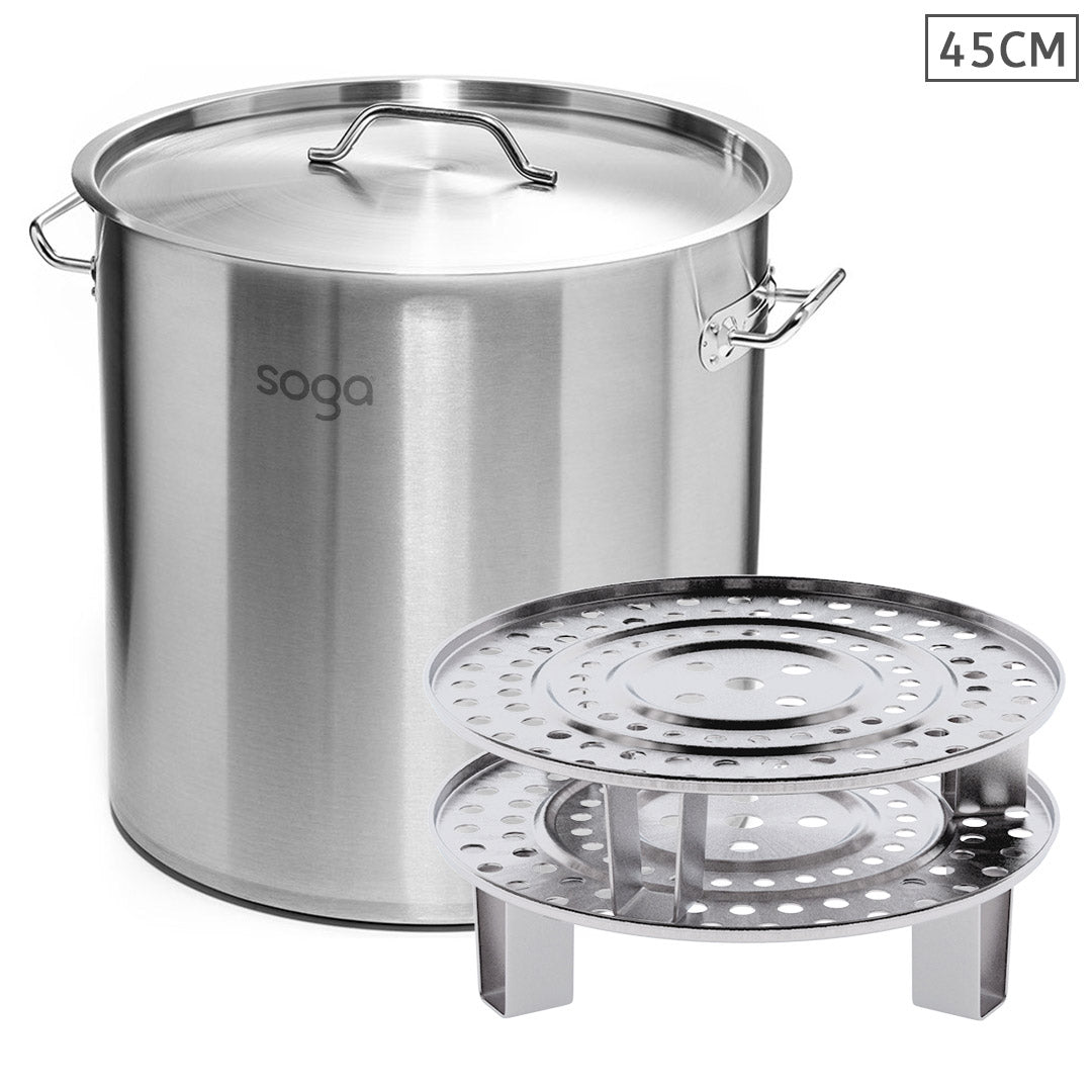 SOGA 50L Stainless Steel Stock Pot with Two Steamer Rack Insert Stockpot Tray - AllTech