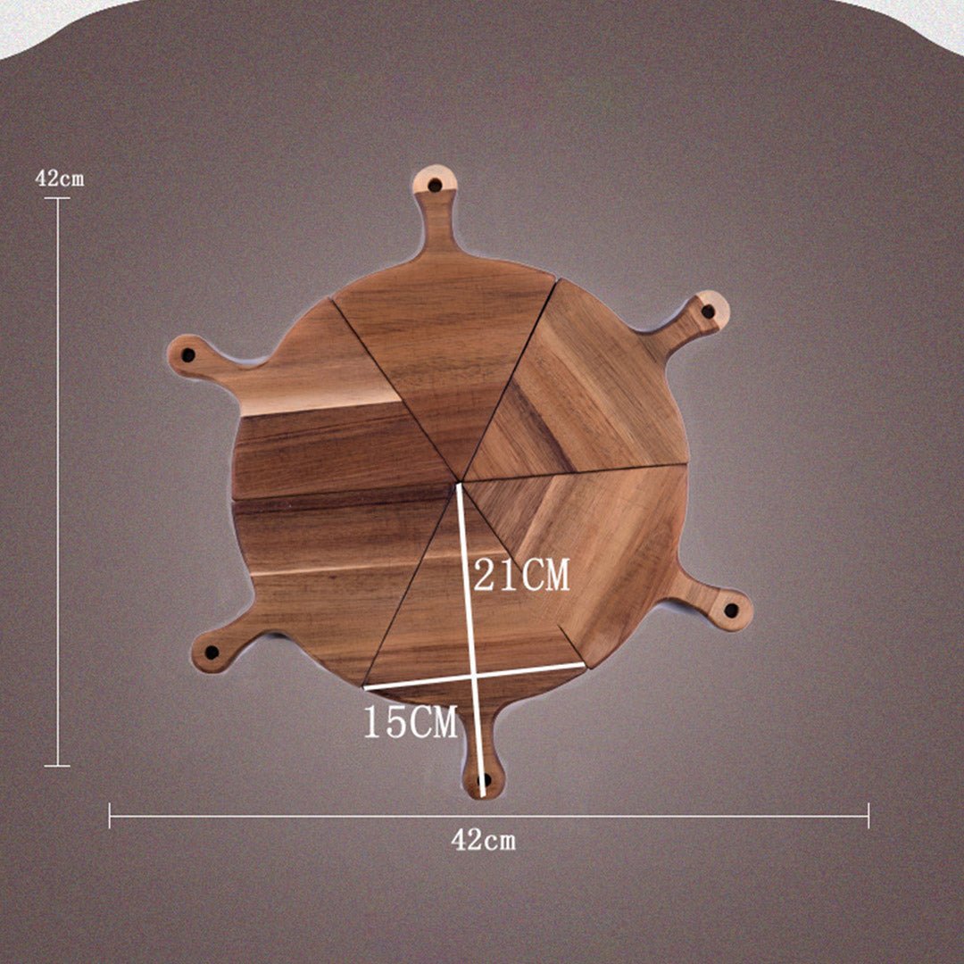 SOGA 6 pcs Brown Round Divisible Wood Pizza Server Food Plate Board Pizza Paddle Cutting Board Home Decor - AllTech