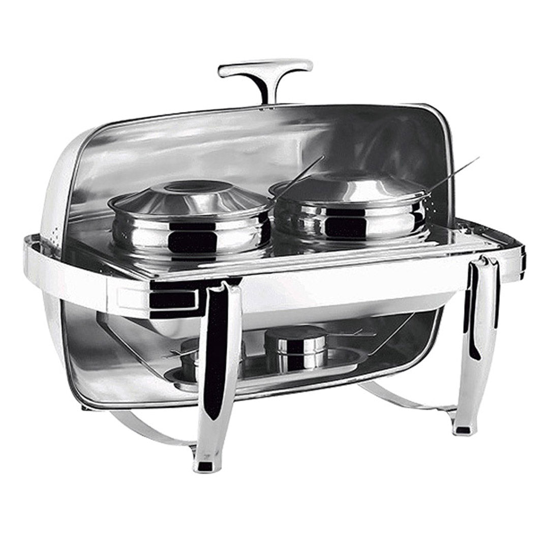 6.5L Stainless Steel Double Soup Tureen Bowl Station Roll Top Buffet Chafing Dish Catering Chafer Food Warmer Server -AllTech