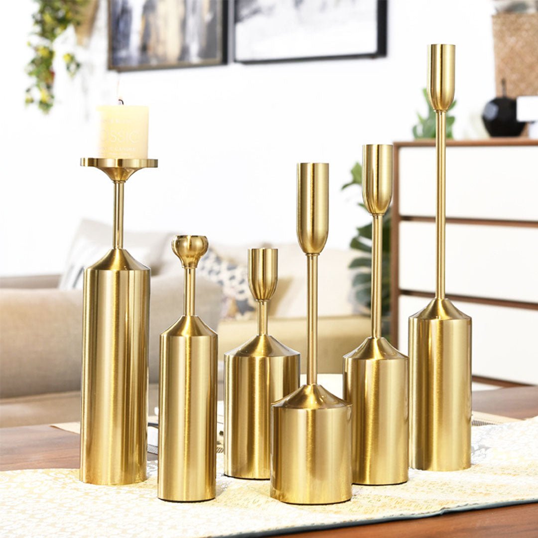 SOGA 6pcs Gold Iron Taper Luxury Candlestick Candle Holder Stand Pillar - AllTech