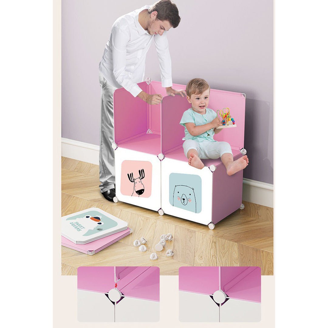 SOGA 8 Cubes Pink Portable Wardrobe Divide-Grid Modular Storage Organiser Foldable Closet - AllTech