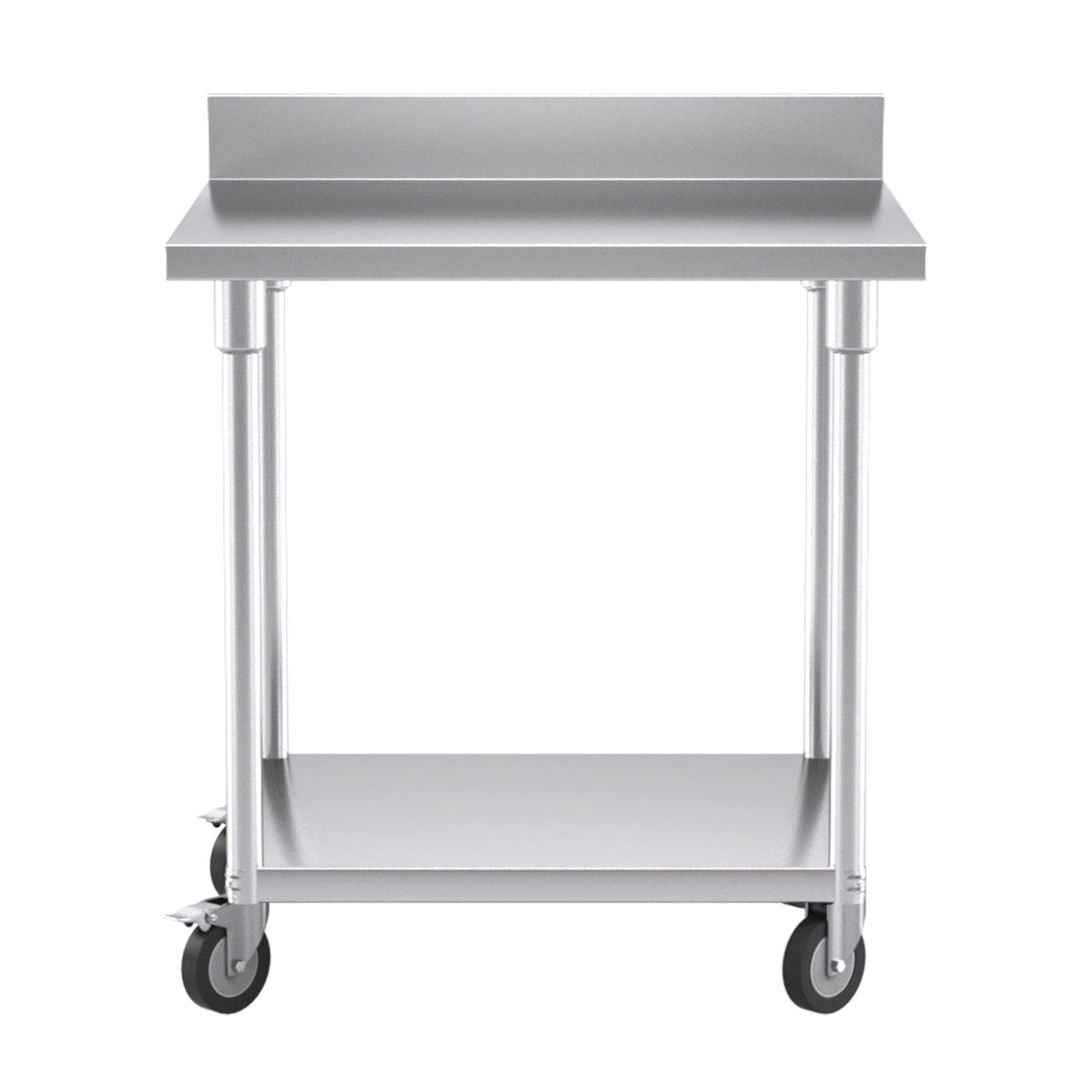 SOGA 80cm Commercial Catering Kitchen Stainless Steel Prep Work Bench Table with Backsplash and Caster Wheels - AllTech