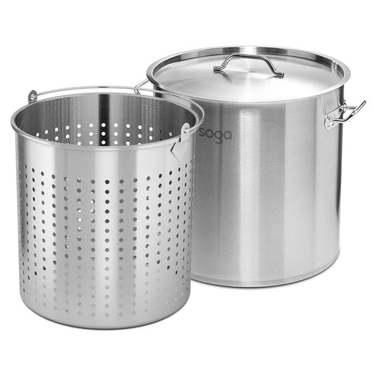 SOGA 98L 18/10 Stainless Steel Stockpot with Perforated Stock pot Basket Pasta Strainer - AllTech