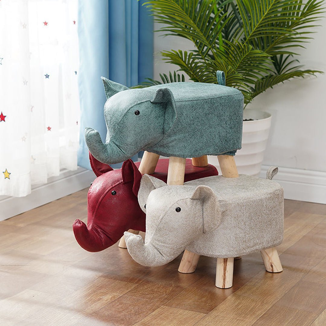 SOGA Beige Children Bench Elephant Character Round Ottoman Stool Soft Small Comfy Seat Home Decor - AllTech