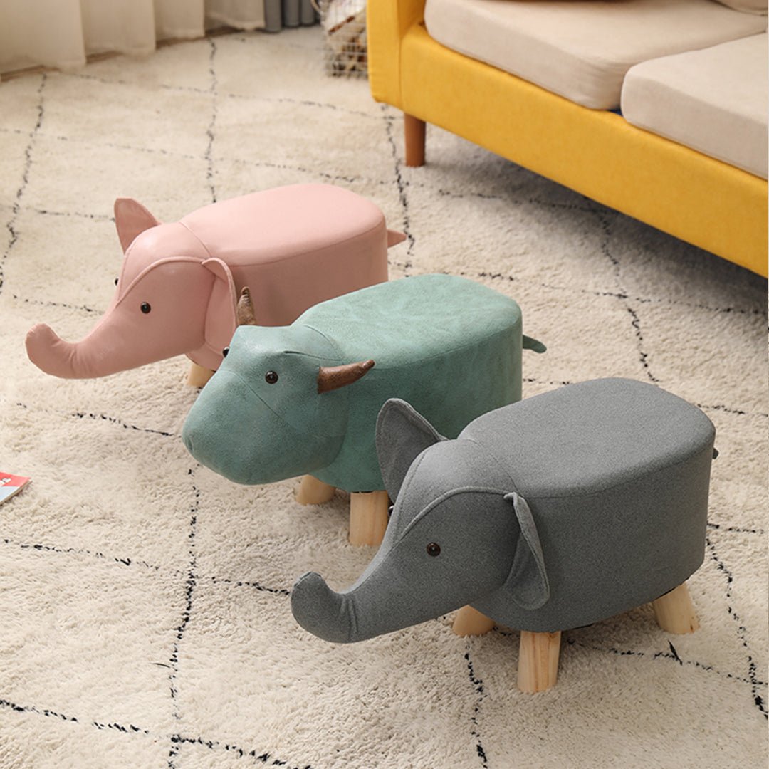 SOGA Beige Children Bench Elephant Character Round Ottoman Stool Soft Small Comfy Seat Home Decor - AllTech
