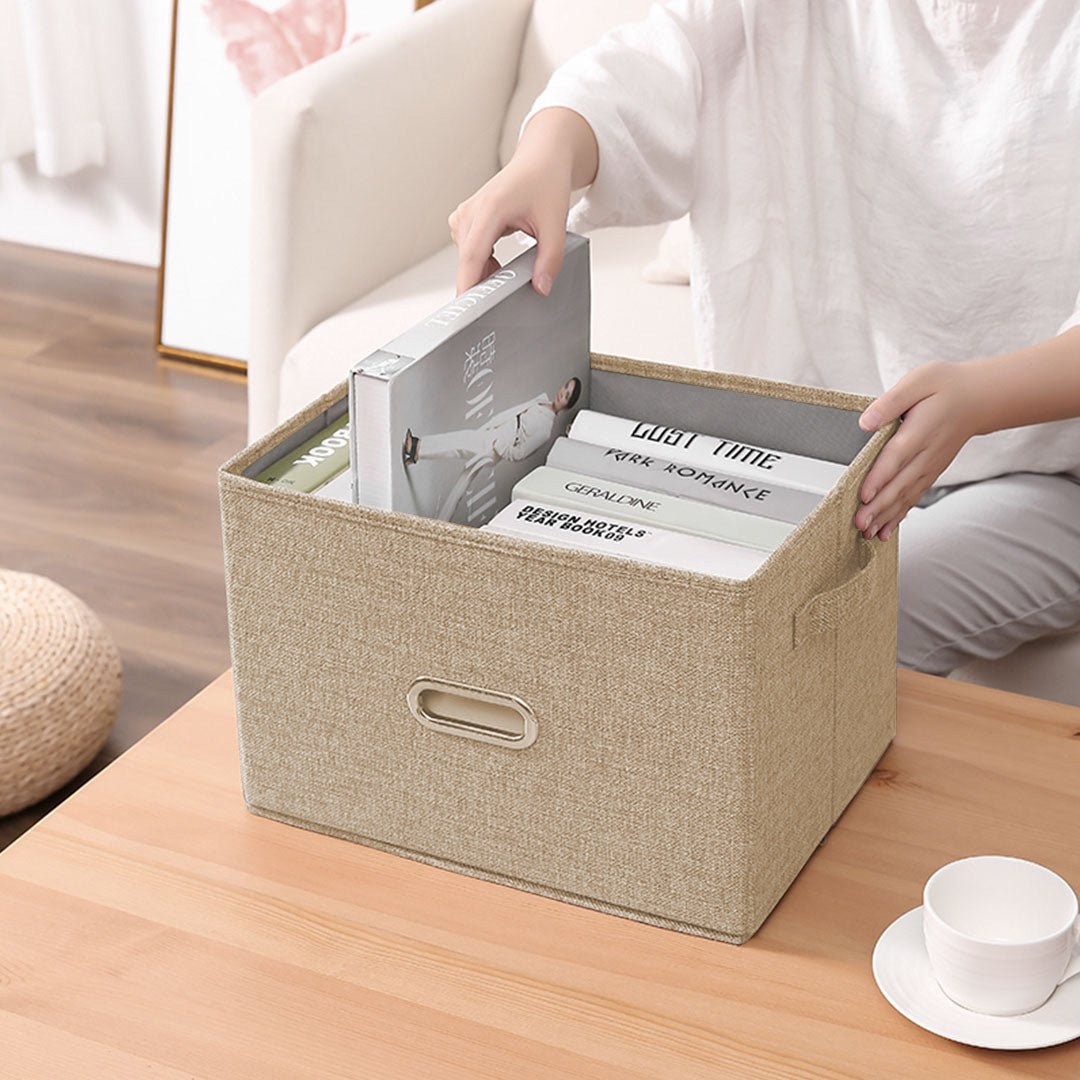 SOGA Beige Small Foldable Canvas Storage Box Cube Clothes Basket Organiser Home Decorative Box - AllTech