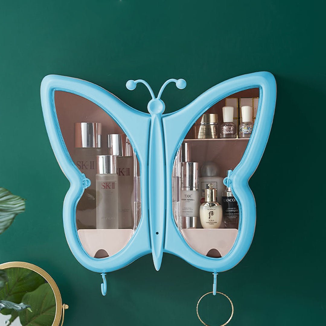 SOGA Blue Butterfly Shape Wall-Mounted Makeup Organiser Dustproof Waterproof Bathroom Storage Box Home Decor - AllTech