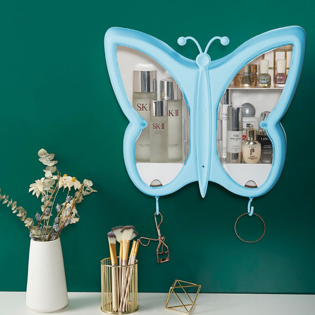 SOGA Blue Butterfly Shape Wall-Mounted Makeup Organiser Dustproof Waterproof Bathroom Storage Box Home Decor - AllTech