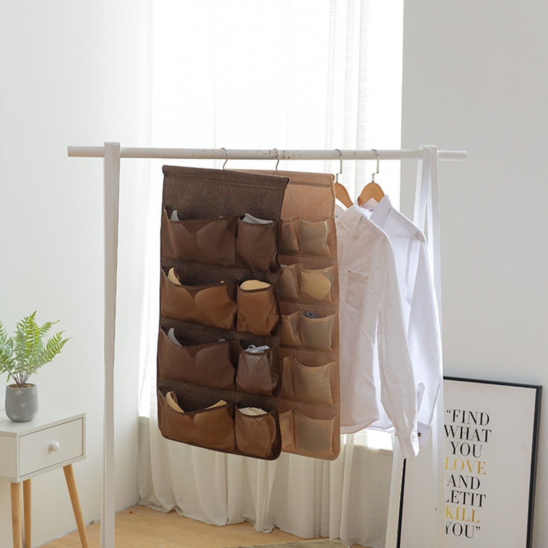 SOGA Coffee Double Sided Hanging Storage Bag Underwear Bra Socks Mesh Pocket Hanger Home Organiser - AllTech