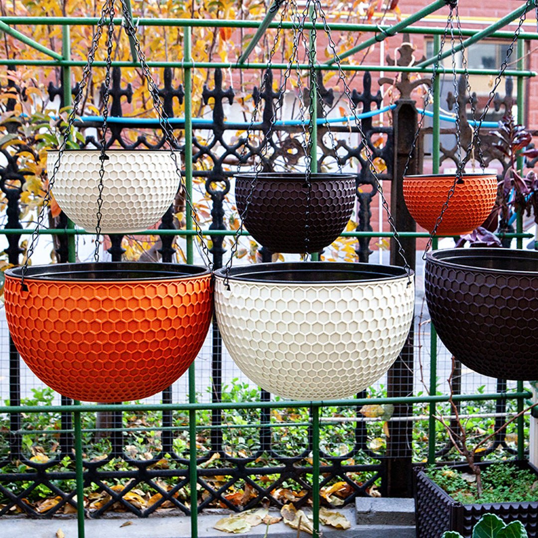 SOGA Coffee Small Hanging Resin Flower Pot Self Watering Basket Planter Outdoor Garden Decor - AllTech