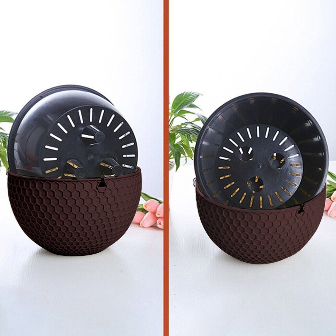 SOGA Coffee Small Hanging Resin Flower Pot Self Watering Basket Planter Outdoor Garden Decor - AllTech