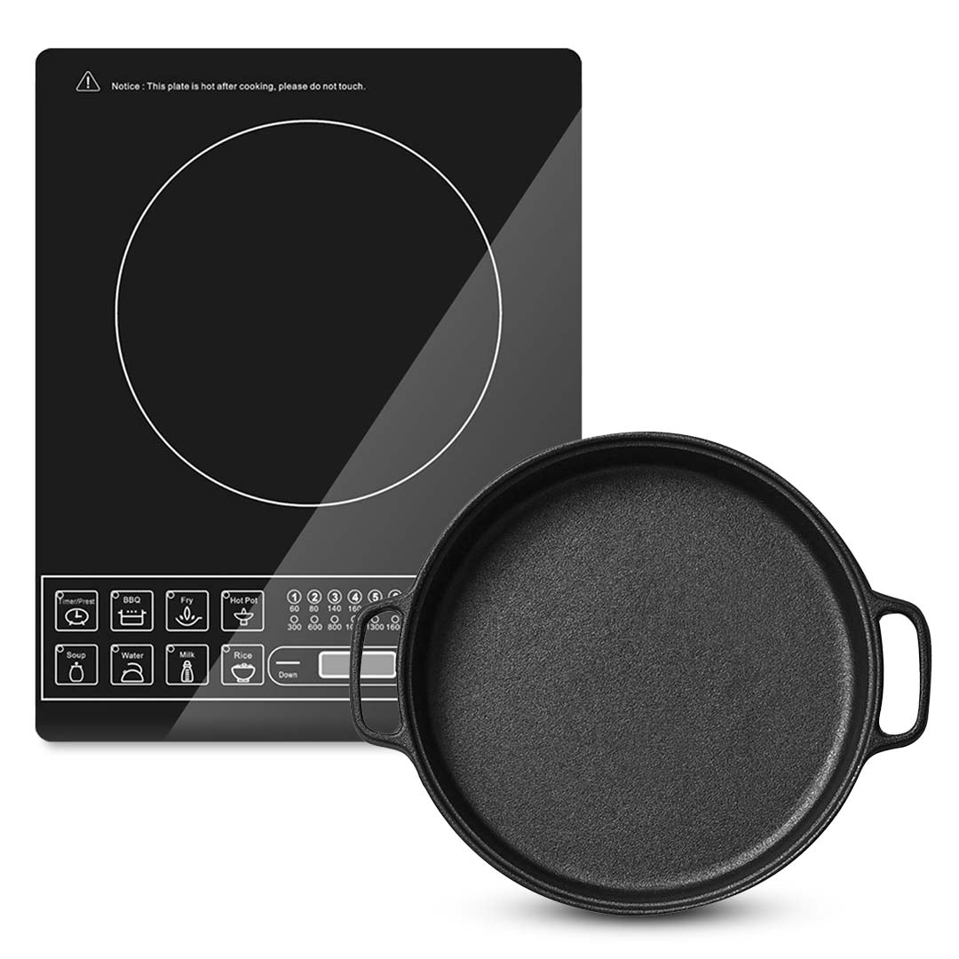 SOGA Electric Smart Induction Cooktop and 30cm Cast Iron Frying Pan Skillet Sizzle Platter - AllTech