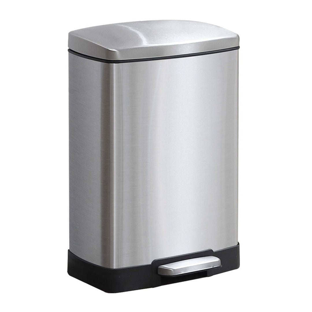 SOGA Foot Pedal Stainless Steel Rubbish Recycling Garbage Waste Trash Bin Rectangular Shape 12L Silver - AllTech