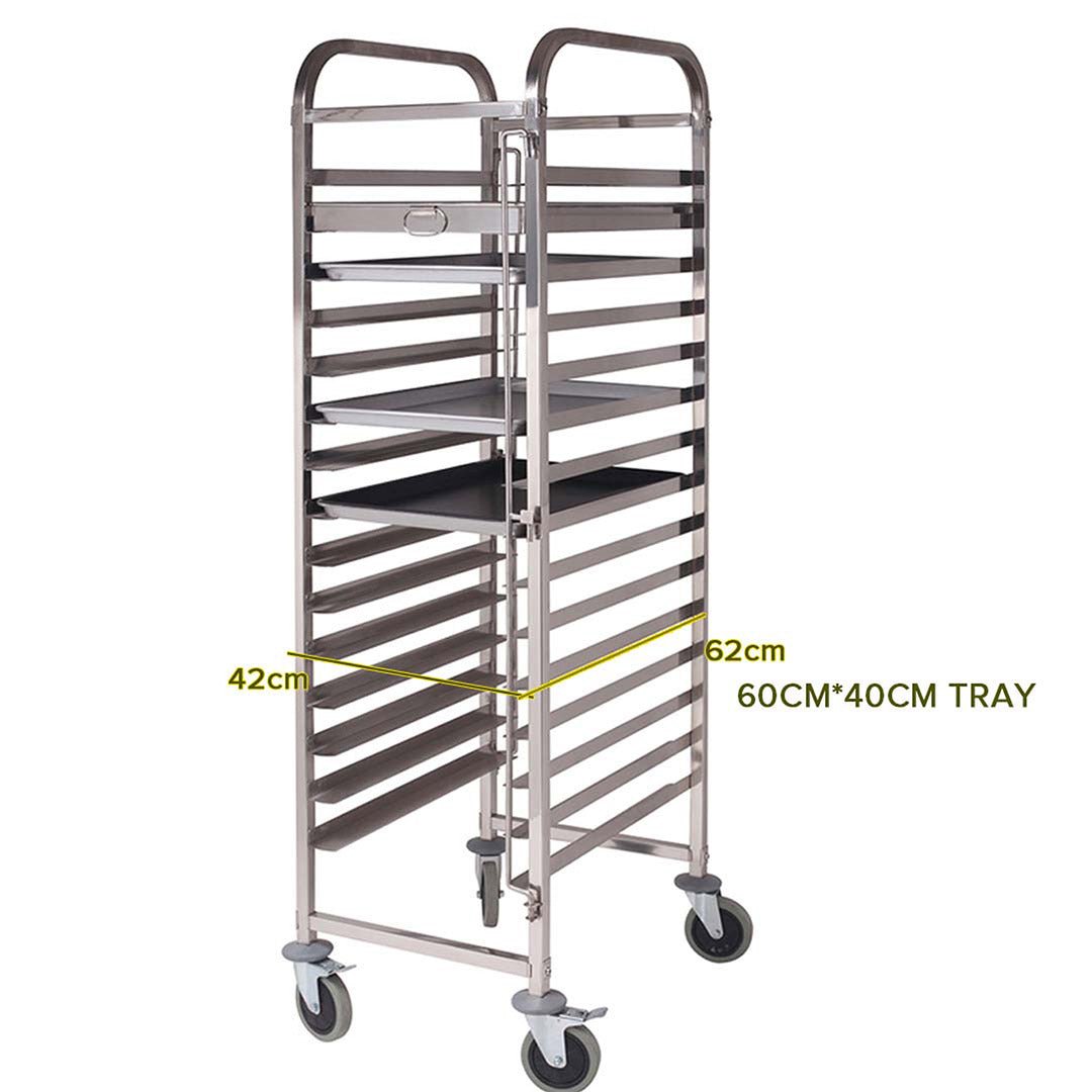 SOGA Gastronorm Trolley 15 Tier Stainless Steel with 60*40*5cm Aluminum Baking Pan Cooking Tray for Bakers - AllTech